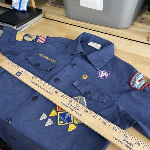 Cub Scouts Boy Scouts of America Large Blue Youth Shirt Sewn Patches VTG Stain - Picture 13 of 14