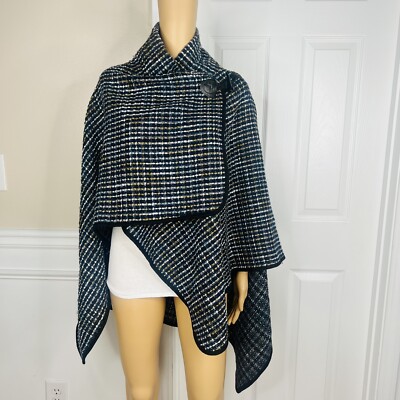 Jones New York Tweed Wrap Knit Cape Poncho Shawl One Size Toggle