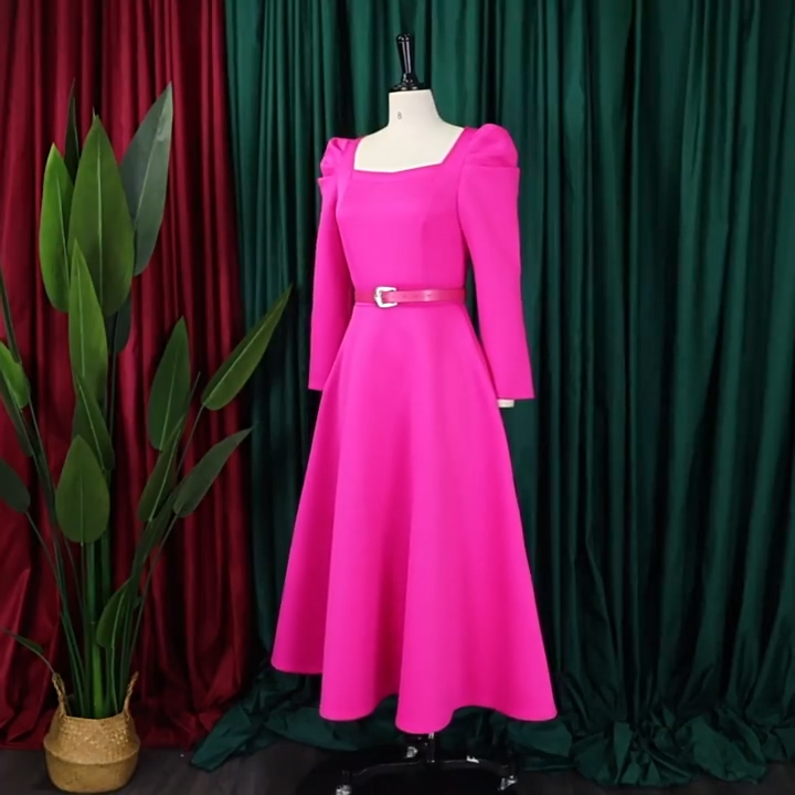 long sleeve mid length formal dress Ladivine - CD0192 Sheer Bishop Sleeve Gown