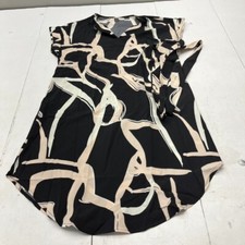 Shein Black Abstract Design V-Neck Short Sleeve Dress Women's Size Large NEW