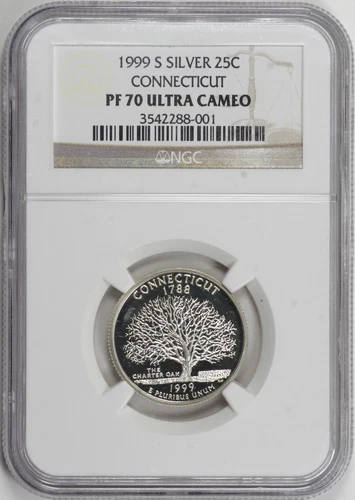 1999-S Proof SILVER Connecticut State Quarter 25c NGC PF70 UCAM [17F13]