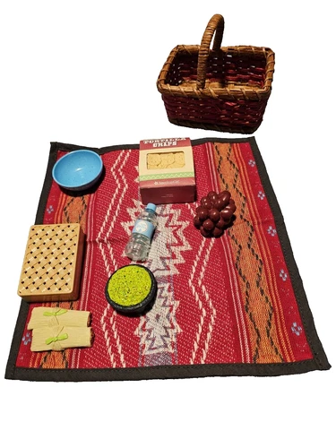 American Girl Saige's PICNIC SET retired basket blanket box food water bottle