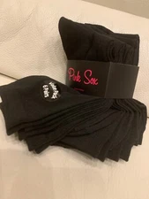 Pink Sox Women's Crew Socks Black Stretchy Soft Comfy Value Pack 6 Pairs Set New