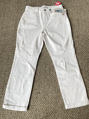 YMI Dream Collection Mom Jeans 9 29/27 White High Rise Cropped Distressed NWT