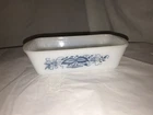 Vintage Milk Glass Glasbake Blue Onion Pattern Oblong  Baking Dish 10 Inch USA