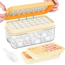 64 Grids Ice Cube Tray with Lid Ice Cube Maker Mould Ice Storage Box Orange