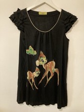 Orion Black Mini Retro Bambi Dress Vintage Y2K Frill Sleeves NWOT One Size RARE