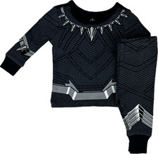 Disney Store Baby Black Cotton Marvel Black Panther Costume Pajama Set Sz 3-6 MO