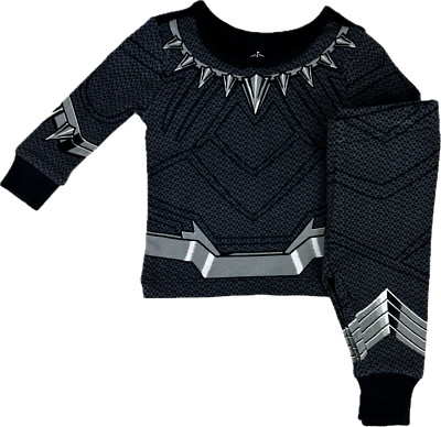 Disney Store Baby Black Cotton Marvel Black Panther Costume Pajama Set Sz 3-6 MO
