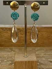 New Pretty Light Blue Flower Teardrop Crystal Stud Earrings