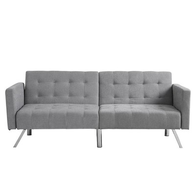 Z-joyee Convertible Sofa Bed 74.8'' Tight Back Square Arm Light Gray Linen Twin