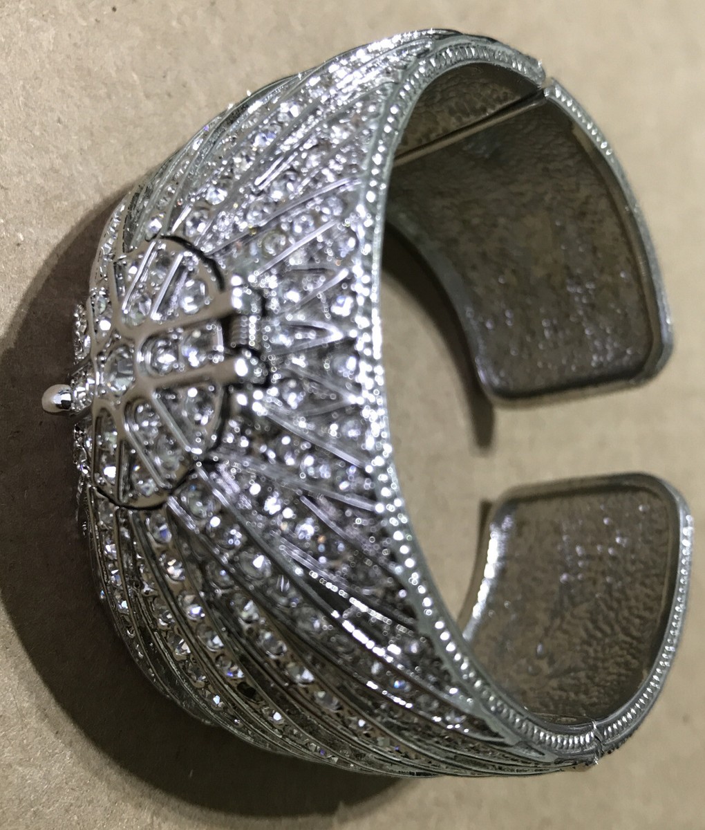 Victoria Wieck Crystal Cuff Bangle Hidden Analog Quartz 