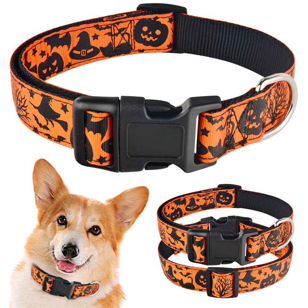 Dog Collar Nylon Halloween Ghost Puppy Pets Dogs Supplies Bat Pumpkin S M L  XL