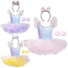 Kids Girls Tutu Skirt Sparkly Dress Competition Dancewear Shiny Ballerina Mesh