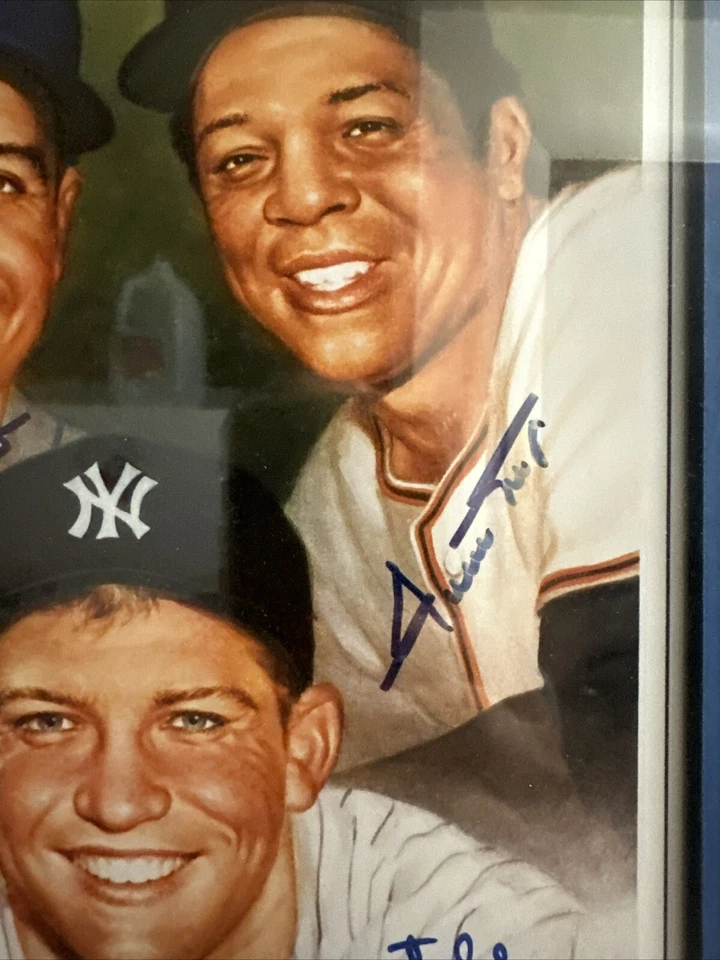 Mickey Mantle Willie Mays Duke Snider Signed Framed Litho Photo Auto Yankees JSA - Image 3 of 4
