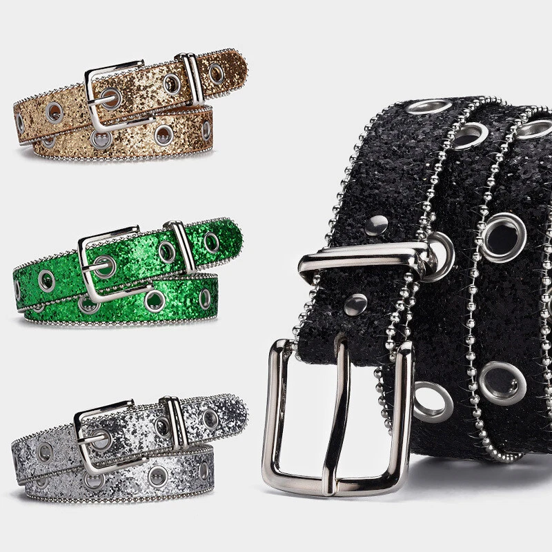 Donna Glitter Paillettes Similpelle Cintura Cowgirl Perno Fibbia Girovita Moda - Immagine 2 di 4