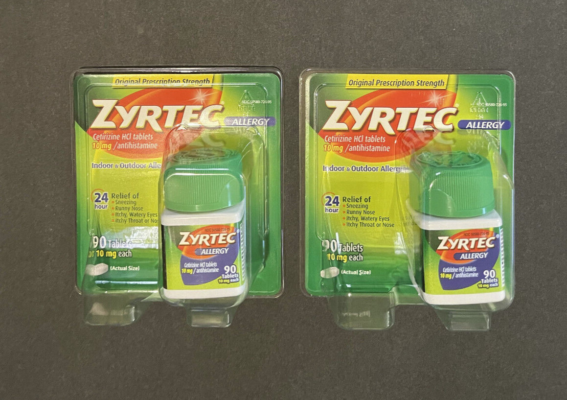 2 Packs Zyrtec Allergy 24 Hour 10 MG, 90 Tablets Each Expiration 08/