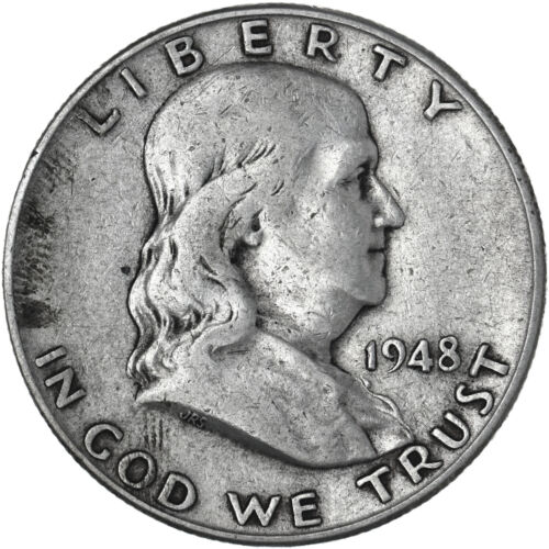 1948 D Franklin Half Dollar 90% Silver Fine FN See Pics Q246