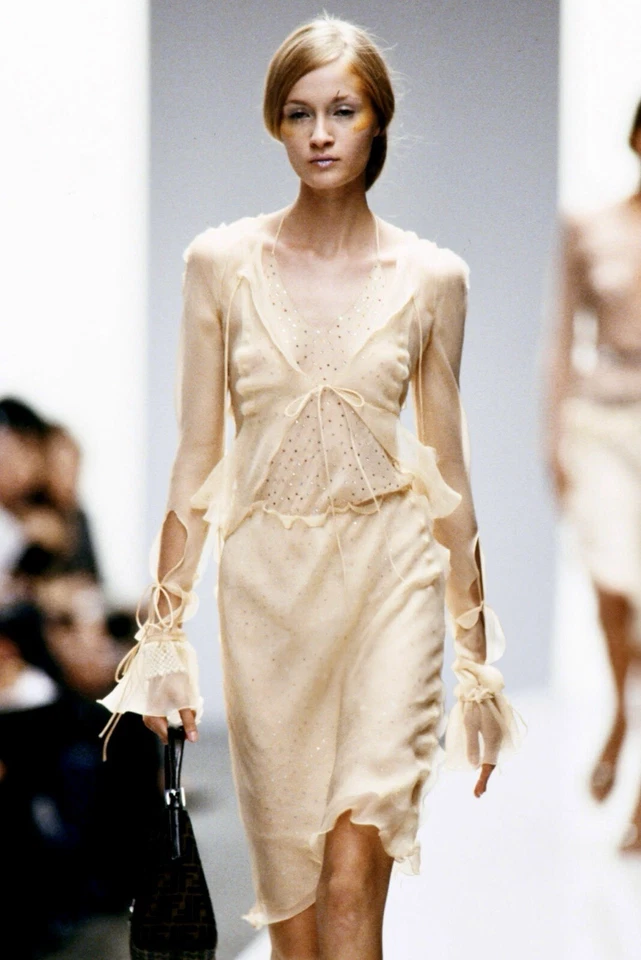 Vestido FENDI By KARL LAGERFELD S/S 2000 Seda Gasa Estrás/Cuentas Talla 42 Foto 2 de 4