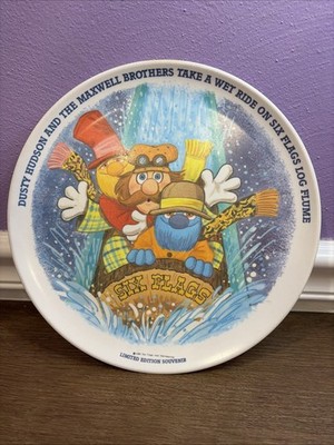 Six Flags  plastic plate-log flume-dusty hudson-maxwell brothers
