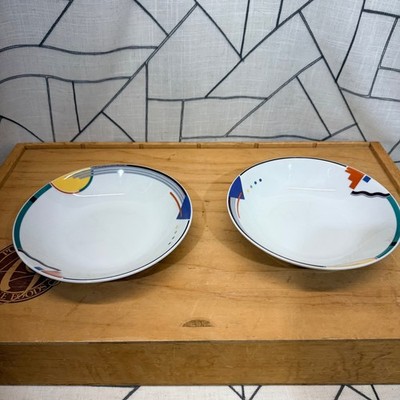 Studio Nova Orbit Bowls 8.25'' White Normal Wear Memphis Style Geometric 80s 2pc