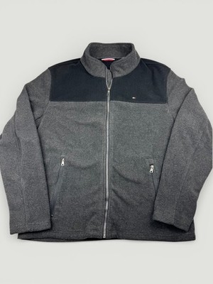 Tommy Hilfiger Fleecejacke Herren XL grau durchgehender Reißverschluss Taschen