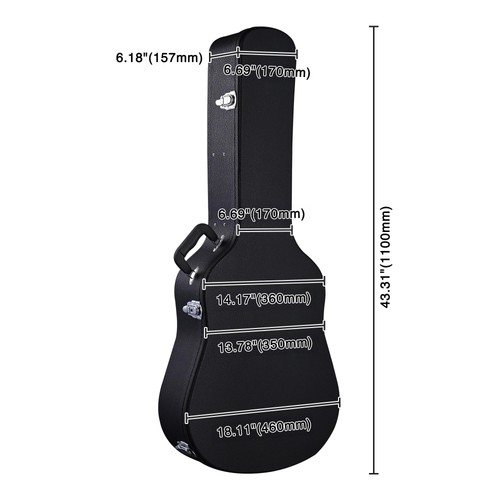 Estuche rígido acústico para guitarra 43' estuche de transporte madera PU cuero negro - Imagen 7 de 10
