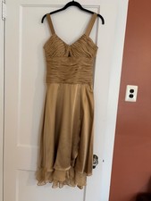 Phoebe Couture Bronze-Gold Tea Length Satin Dress