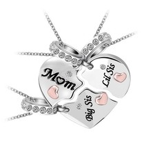 Mom Big Sister Little Sister Rose Gold Tone Matching Puzzle Heart Charm Birth...