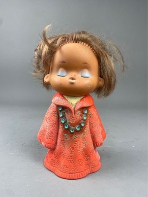 Vintage Rubber Doll Kissing Tan Retro Sassy Mod Girl 70's Vinyl Rare Japan