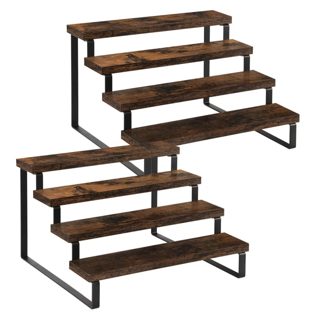 Large Brown Black 3-Tier Spice Rack Set, Wood Metal, Free Standing, Waterproof