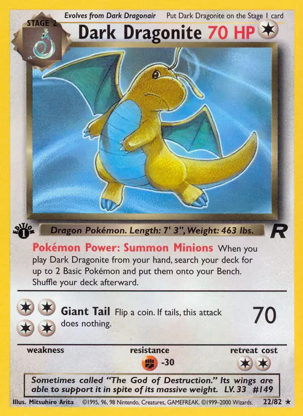 Dark Dragonite - 22/82 - Pokemon Team Rocket 1st Edition Rare Card WOTC NM