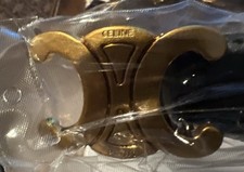 Triomphe Black Leather Belt Gold Tone Size 95 Made In Italy Celine