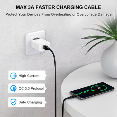2m USB Type C - USB 2.0 Data Cable Fast Charging Lead Cord for Tablet Mobile Phone