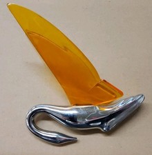Vintage Packard Chrome Flying Swan Gem Hood Ornament Orange Wings Auto Emblems