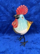 Hand-Blown Murano Style Glass Chicken/Rooster Figurine W. Metal Feet EUC