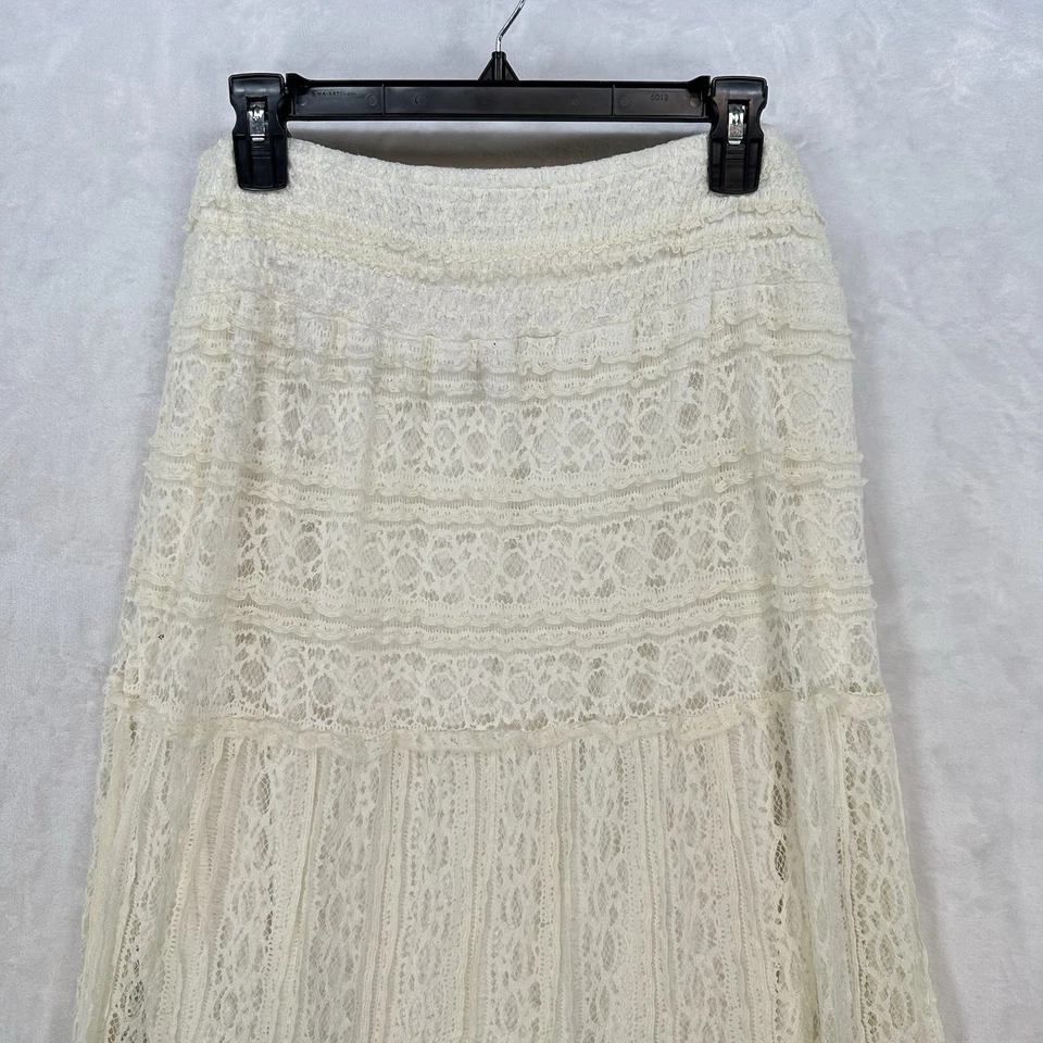 Falda Solitaria De Colección Para Mujer 1X Marfil Encaje En Niveles Vaquera Occidental Gitana Boho Foto 2 de 4
