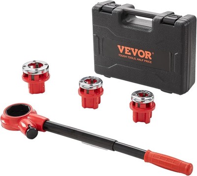 Ratchet Pipe Threader Kit with 3 Dies 1/2'' NPT, 3/4'' NPT, 1'' NPT Ratcheting Pipe