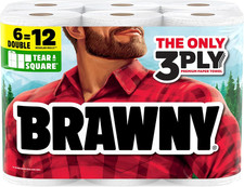 Brawny Strong Tear-a-square 3-ply Paper Towels 6 Double Rolls 12 Regular Rolls