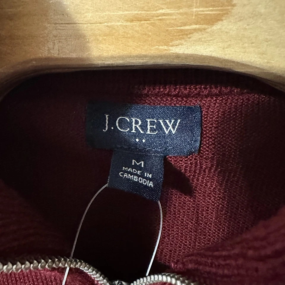 J. Crew Mens Size Medium Dark Red Merino Wool Blend Half 1/2 1/4 Zip Sweater NWT - Image 4 of 4