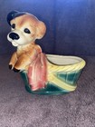 Vintage Royal Copley Dog In A Basket Puppy Ceramic Planter 1950s Adorable