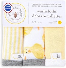 Baby Washcloths 3 Pack Organic Cotton Soft Absorbent Knit Terry Burts Bees