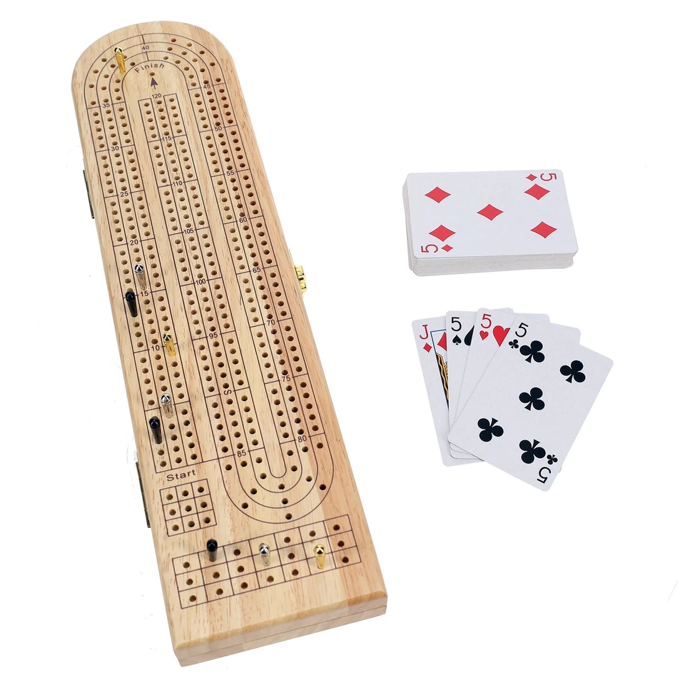 Pacific Shore Games Wooden Cribbage Board Game Set, Continuous 3 Track - Image 2 of 4