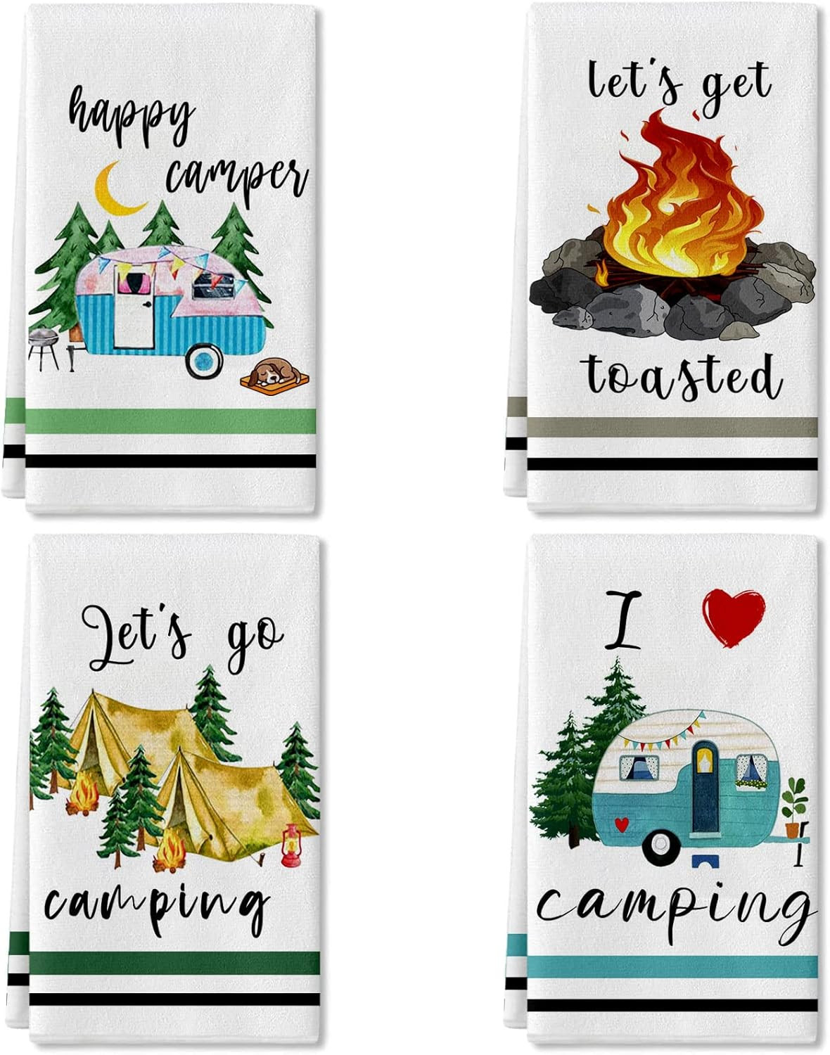 S Set Of 4 Dish Towels Kitchen Hand Towels Kit Printed With