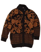 BIBO Womens Longline Knit Bomber Jacket UK 14 Medium Black Paisley Acrylic BE15