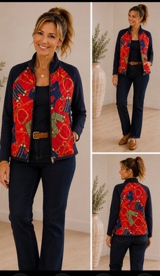 Ralph Lauren Red Quilted Front Navy Sleeve Women's Jacket