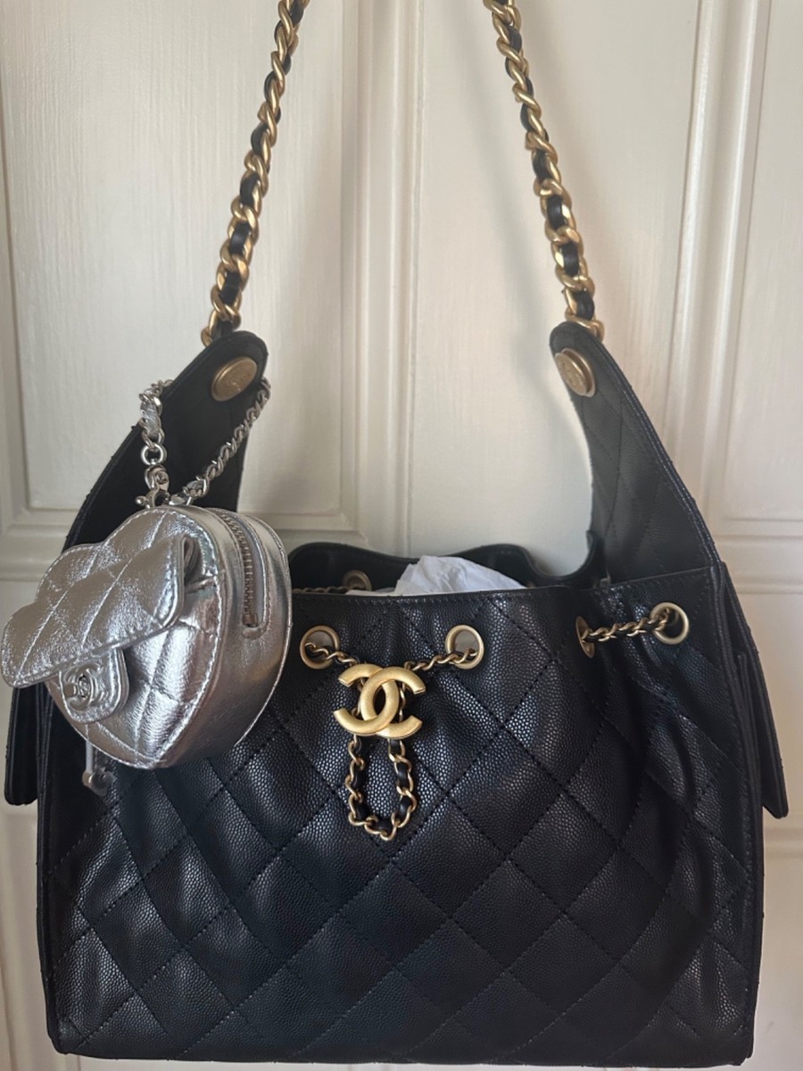 New CHANEL 25B Mini Heart Silver Lambskin CC LOVE for 25 Hobo Bag