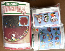 Vtg BUCILLA Felt Kit Christmas Craft Lot Tree Skirt Ornaments 3 Partially Worked