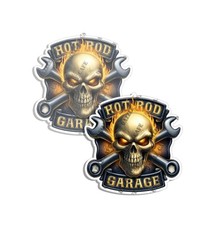 Skull and Wrenches Hot Rod Shop Garage Flaming Stickers Decal Made in USA 2 PACK