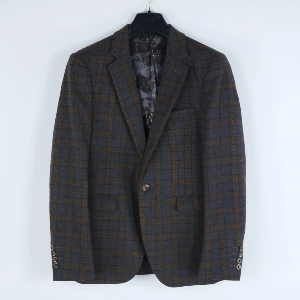 Mens Check Plaid Sport Coat 34R US Size Grey Wool Blazer Jacket - Image 4 of 4